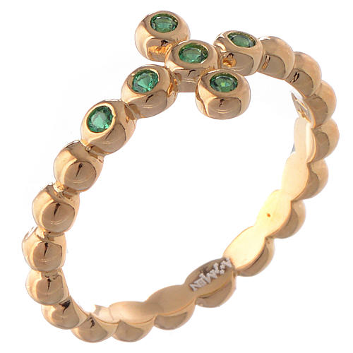 AMEN Beads Ring gilded silver 925, green zircons 1