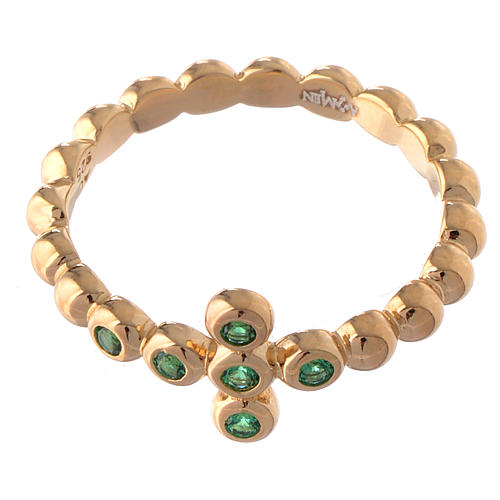 AMEN Beads Ring gilded silver 925, green zircons 2