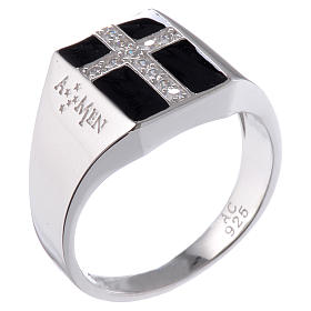Bague AMEN chevalière en argent 925 fin. rhodium s1