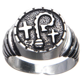 Bishop ring in burnished 925 silver with symbols