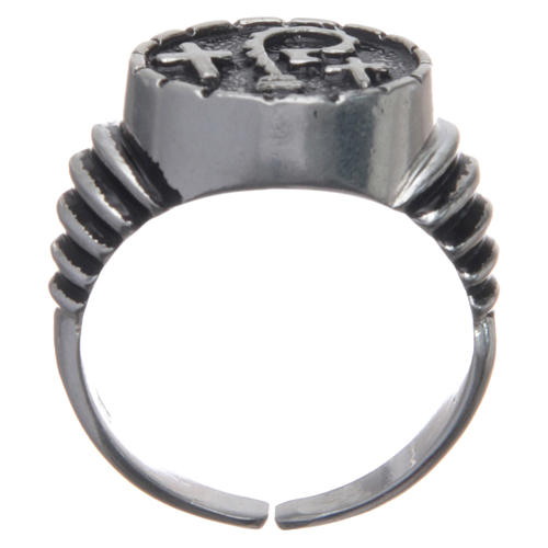 Bishop ring in burnished 925 silver with symbols 2
