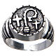 Bishop ring in burnished 925 silver with symbols s1