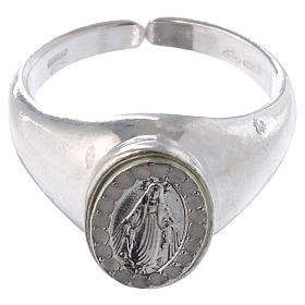Ring in 925 silver with Miraculous Medal, white and adjustable