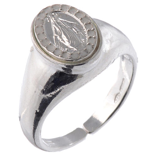 Ring in 925 silver with Miraculous Medal, white and adjustable 1