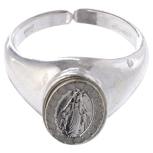 Ring in 925 silver with Miraculous Medal, white and adjustable 2