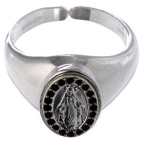 Ring in 800 silver with Miraculous Medal, black and adjustable