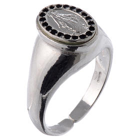 Ring in 800 silver with Miraculous Medal, black and adjustable