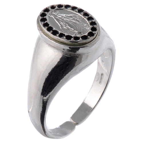 Ring in 800 silver with Miraculous Medal, black and adjustable 1