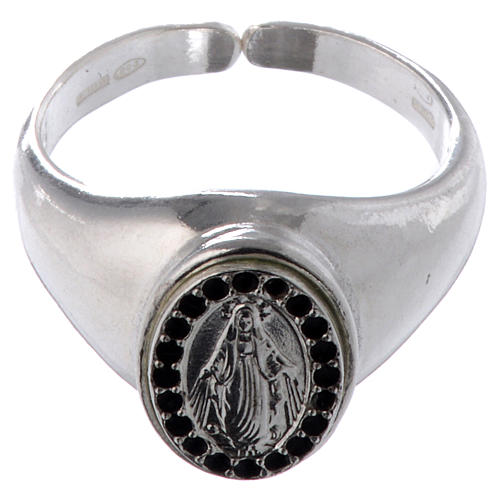 Ring in 800 silver with Miraculous Medal, black and adjustable 2