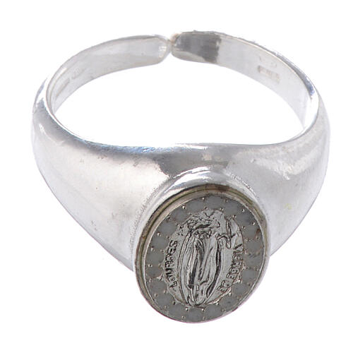 Ring in 925 silver with Our Lady of Lourdes medal, white and adjustable 3