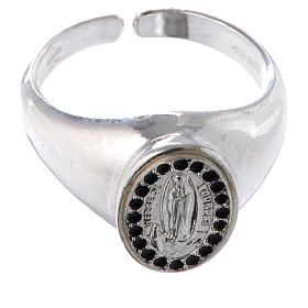 Ring in 800 silver with Our Lady of Lourdes medal, black and adjustable