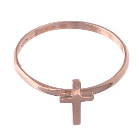 Sterling silver AMEN midi ring with cross Rosé finish