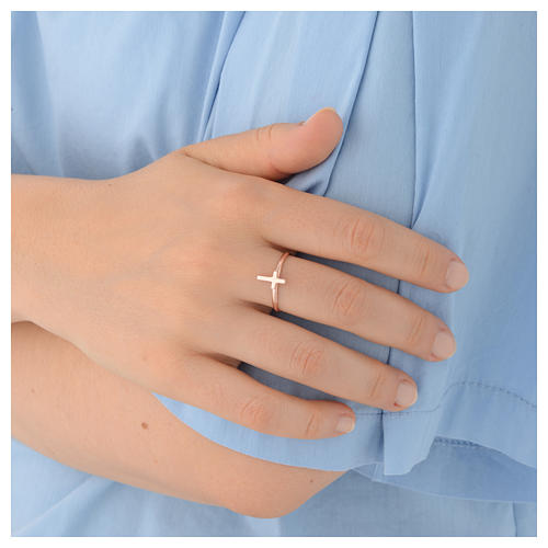 Sterling silver AMEN midi ring with cross Rosé finish 4