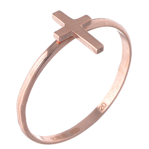 Sterling silver AMEN midi ring with cross Rosé finish 1