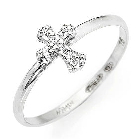 Bague AMEN petite croix argent 925 fin. rhodium s1
