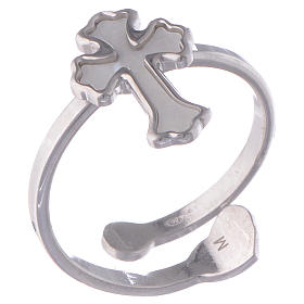 Ring AMEN Cross adjustable silver 925 and mother-of-pearl, Rhodium finish