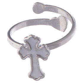 Ring AMEN Cross adjustable silver 925 and mother-of-pearl, Rhodium finish