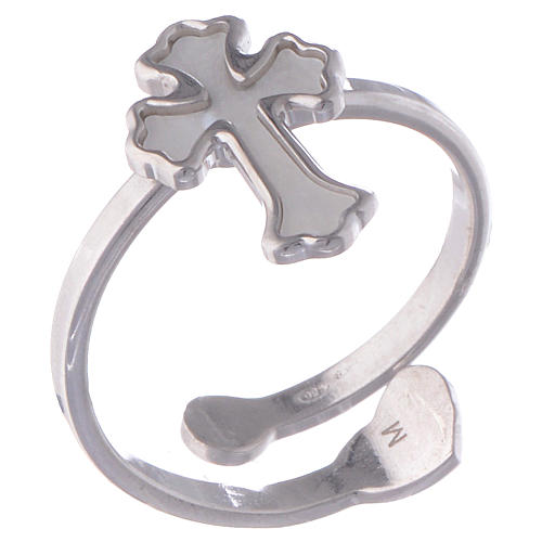 Ring AMEN Cross adjustable silver 925 and mother-of-pearl, Rhodium finish 1