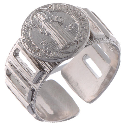 Pierścień dziesiątka szeroki Święty Benedykt srebro 925 1