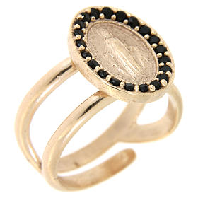 Anillos oración: Anillo ajustable plata 925 rosada Medalla Milagrosa zircones negros