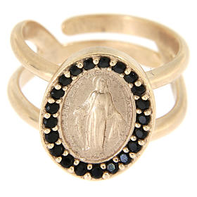 Anillos oración: Anillo ajustable plata 925 rosada Medalla Milagrosa zircones negros