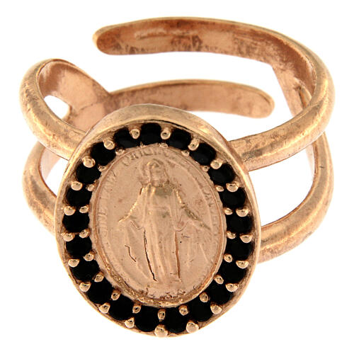 Ring in 925 silver with black zircons Miraculous Medal, rose-coloured 2