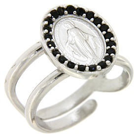 Ring in 925 silver with black zircons Miraculous Medal