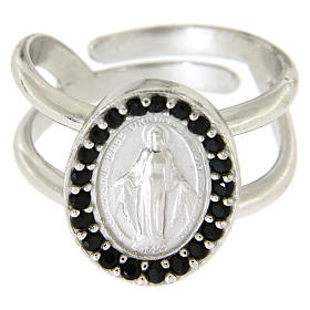 Ring in 925 silver with black zircons Miraculous Medal