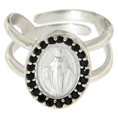 Ring in 925 silver with black zircons Miraculous Medal 2