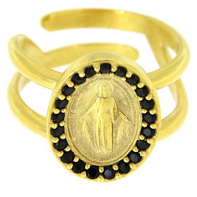 Ring vergoldeten Silber 925 wunderbare Medaille schwarzen Zirkonen