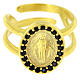 Bague argent 925 doré réglable Médaille Miraculeuse zircons noirs s2