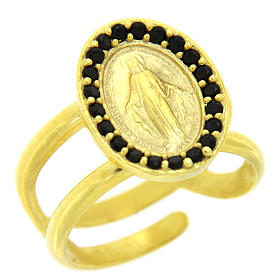 Ring in 925 silver with black zircons Miraculous Medal, golden