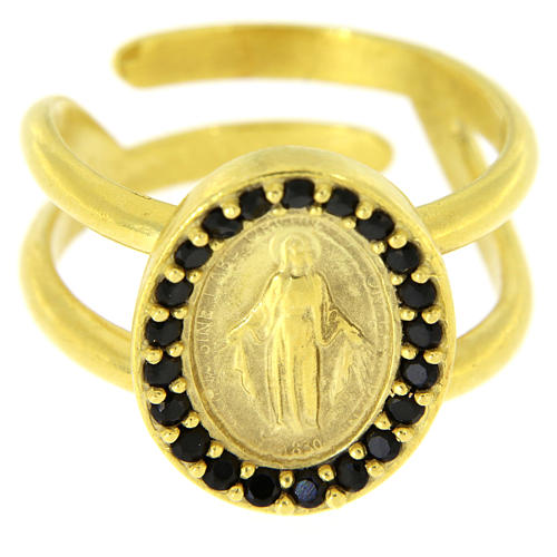 Ring in 925 silver with black zircons Miraculous Medal, golden 2
