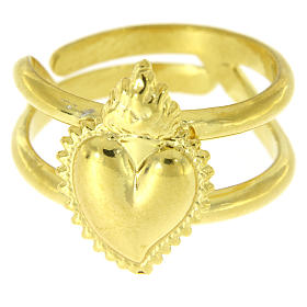 Anel dourado em prata 925 com coração ex-voto cheio regulável