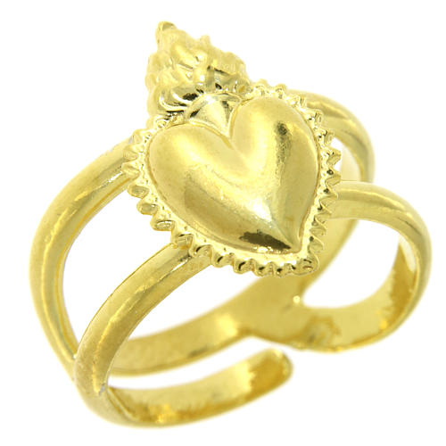 Anel dourado em prata 925 com coração ex-voto cheio regulável 1