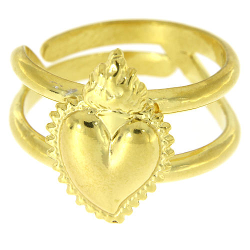 Anel dourado em prata 925 com coração ex-voto cheio regulável 2