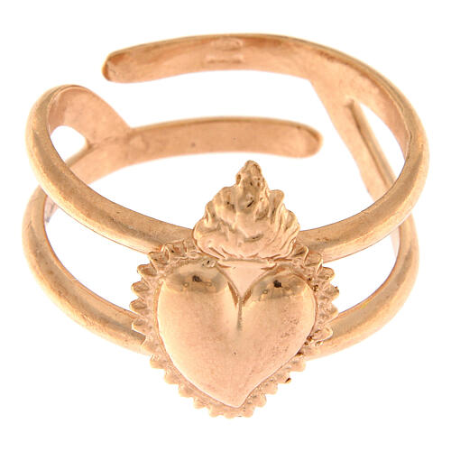 Anello rosato in argento 925 con cuore votivo pieno regolabile 2