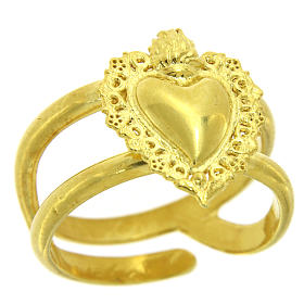 Anel regulável dourado com coração ex-voto vazio em prata 925