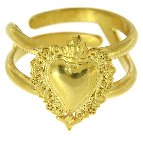 Anel regulável dourado com coração ex-voto vazio em prata 925 2