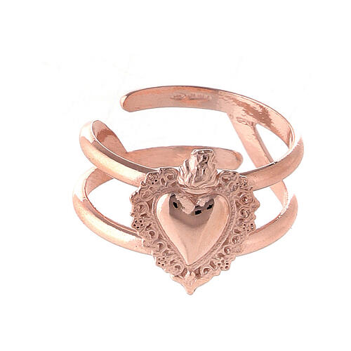 Anello regolabile rosato con cuore votivo vuoto in argento 925 2