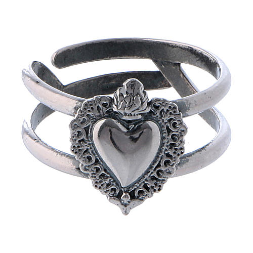 Anello regolabile in argento 925 con cuore votivo vuoto 2