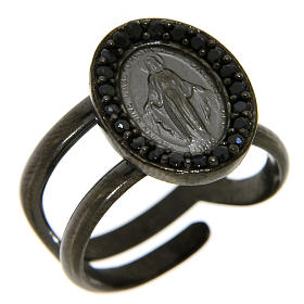 Ring in 925 silver with black zircons Miraculous Medal, black