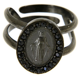 Ring in 925 silver with black zircons Miraculous Medal, black