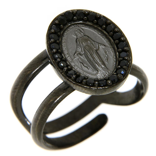 Ring in 925 silver with black zircons Miraculous Medal, black 1