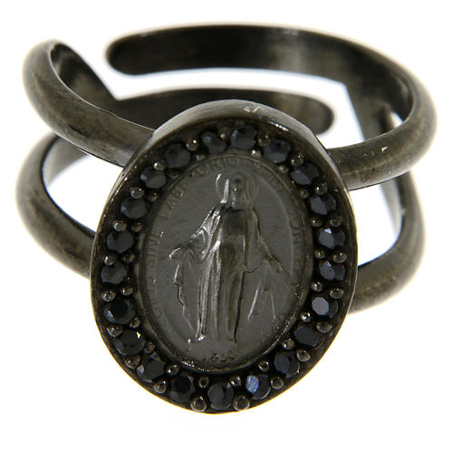 Ring in 925 silver with black zircons Miraculous Medal, black 2