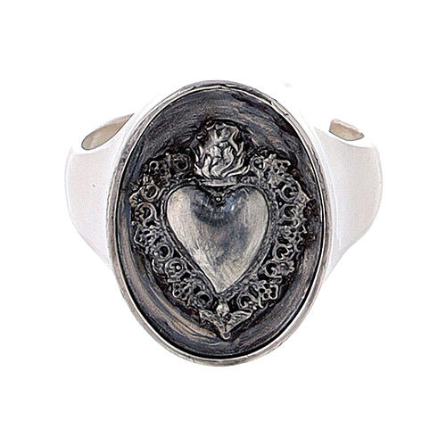 Ring in burnished silver with votive heart symbol 2