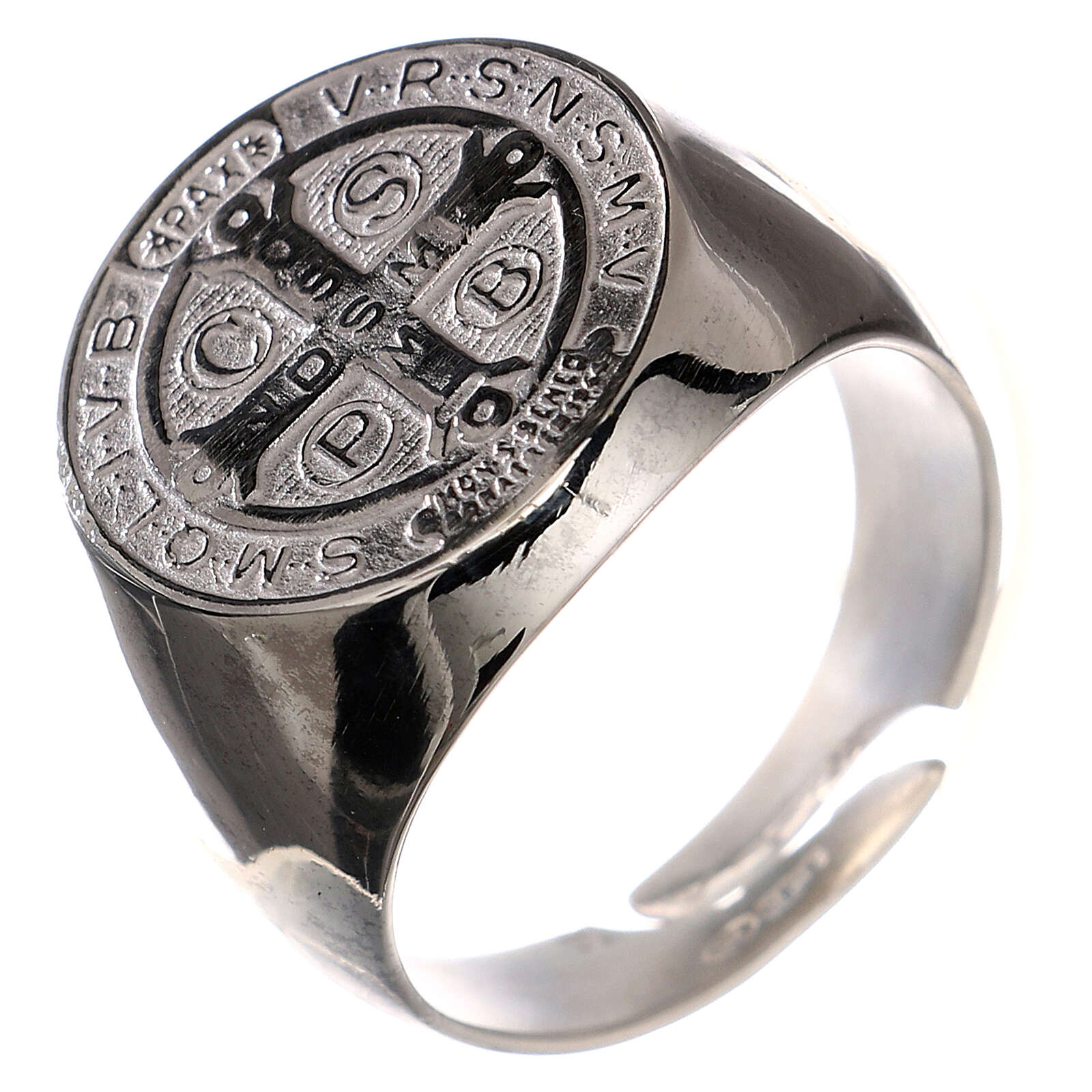 Anello in in argento Sterling 925 con San Benedetto protegge dai demoni da uomo