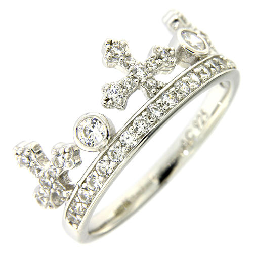 Silver ring crown with white zircons AMEN 1