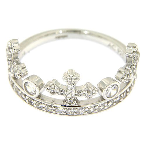 Silver ring crown with white zircons AMEN 2