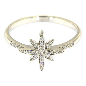 AMEN 925 sterling silver ring finished in rhodium with zirconate star